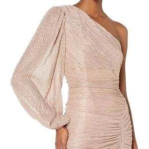 NWT! BCBGMAXAZRIA: One Sleeve Metallic Pink Mini Dress in SZ XS